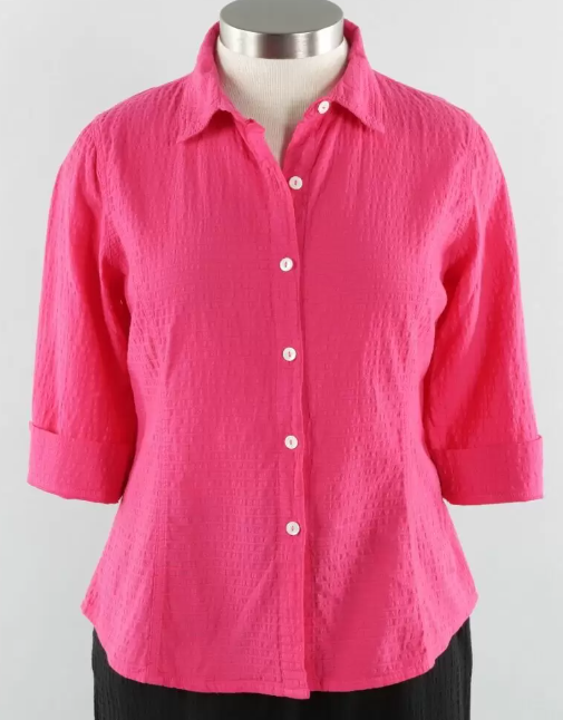 Seersucker Texture Button Blouse Fuchsia